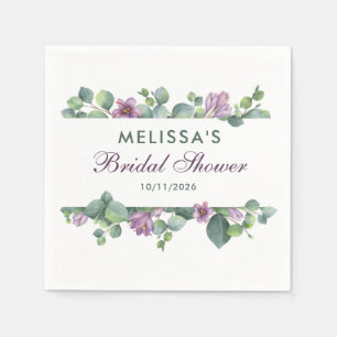 Bridal Shower Green Purple Eucalyptus Greenery Napkins
