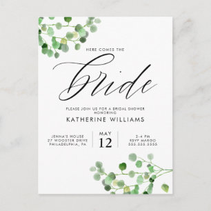 BRIDAL SHOWER   Green Watercolor Floral Postcard