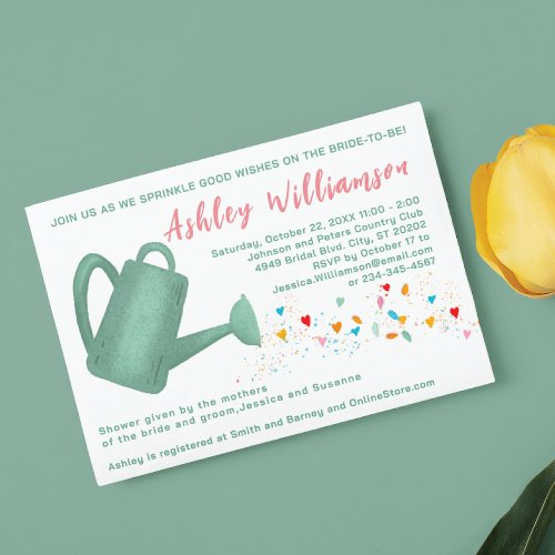 Bridal Shower Green Watering Can Hearts Invitation