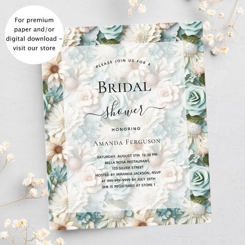 Bridal Shower green white floral budget invitation