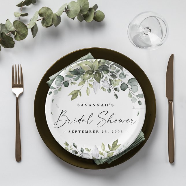Bridal Shower Greenery Elegant Eucalyptus Boho Paper Plates (Creator Uploaded)