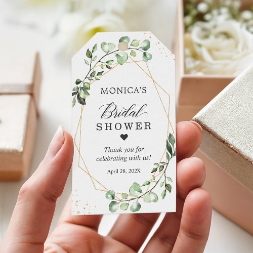 Bridal Shower Greenery Eucalyptus Gold Frame Gift Tags