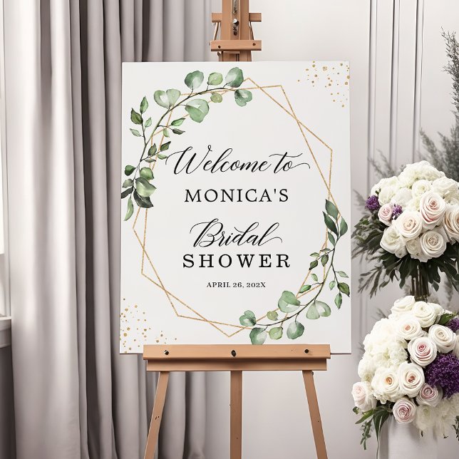 Bridal Shower Greenery Eucalyptus Gold Geometric Foam Board (Creator Uploaded)