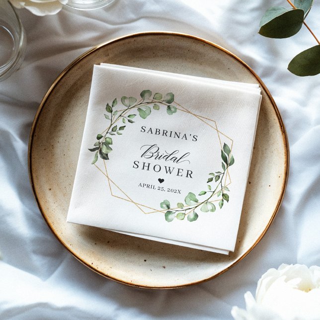 Bridal Shower Greenery Eucalyptus Leaves Geometric Napkins (Creator Uploaded)