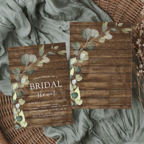 Bridal Shower Greenery Eucalyptus Rustic Wood Invitation