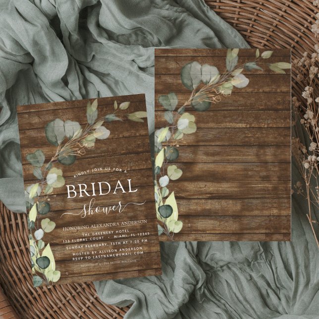 Bridal Shower Greenery Eucalyptus Rustic Wood Invitation (Creator Uploaded)
