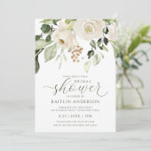 Bridal Shower Greenery Foliage White Watercolor Invitation (Standing Front)