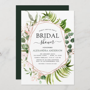 Bridal Shower Greenery Rose Gold Geometric Invitation