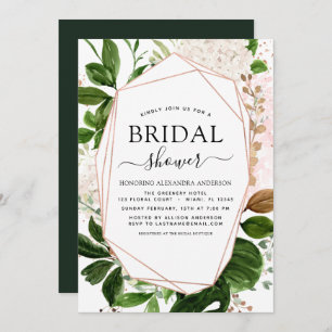 Bridal Shower Greenery Rose Gold Geometric Invitation