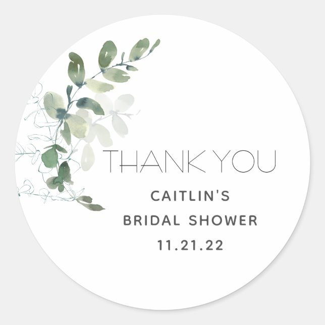 Bridal Shower Greenery Thank You Favor Sticker (Front)