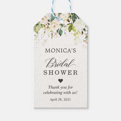 Bridal Shower Greenery White Rose Floral Gift Tags