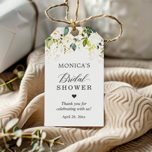 Bridal Shower Greenery White Rose Floral Gift Tags