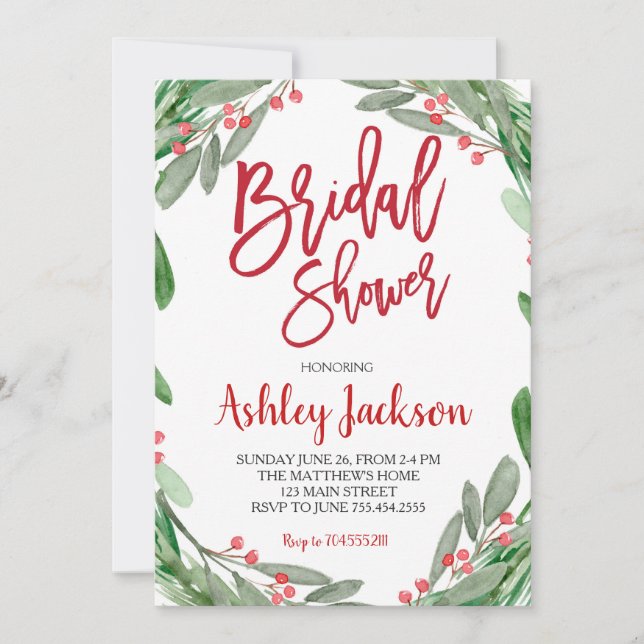 Bridal Shower Greenery Wreath Invitation (Front)