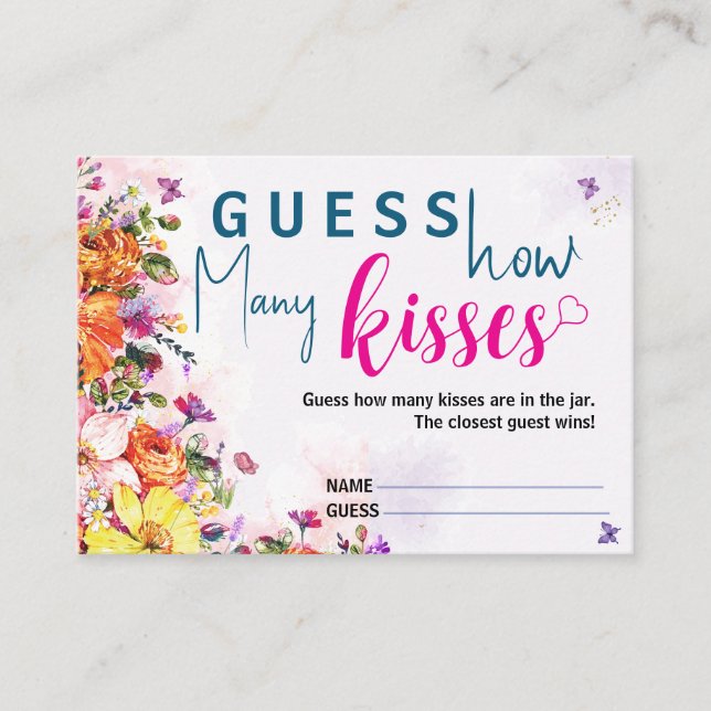 Bridal Shower Guess How Many Kisses Spring Floral Enclosure Card (Front)