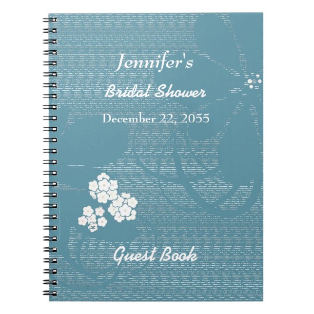 Bridal Shower Guest book Blue Floral Notebook (Front)