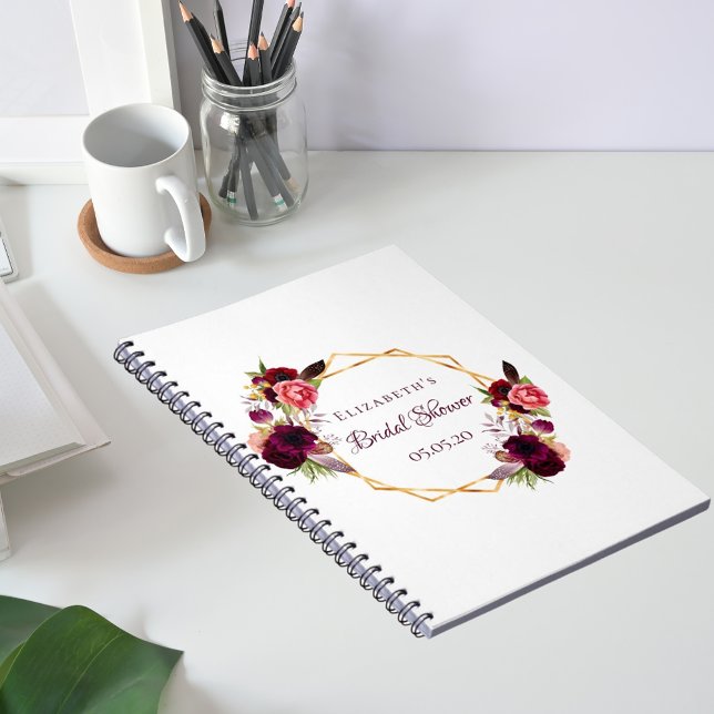 Bridal shower guest book floral burgundy white (Creator Uploaded)