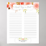 Bridal Shower Guest Sign In Sheet / Blush Floral at Zazzle