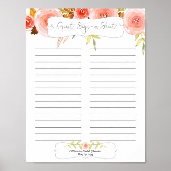 Bridal Shower Guest Sign In Sheet / Blush Floral by lemontreeweddings at Zazzle