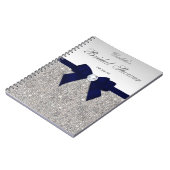 Bridal Shower Guestbook Faux Sequins Navy Bow Notebook (Left Side)