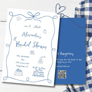 Bridal Shower Hand Drawn French Blue Whimsical Invitation
