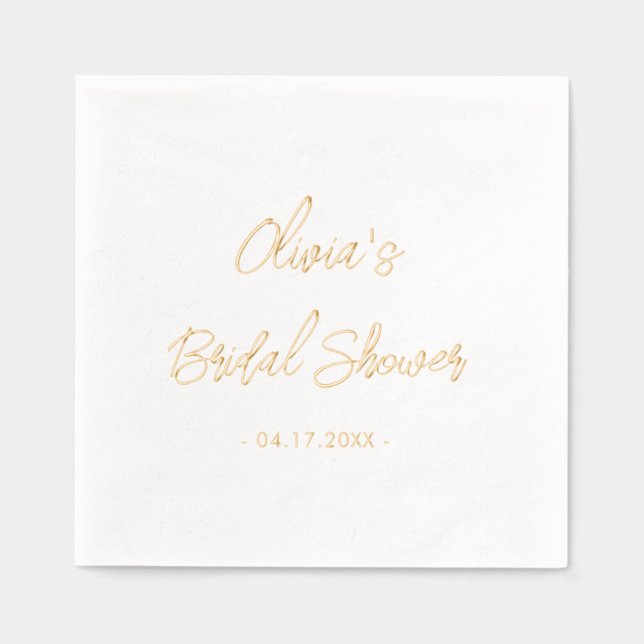 Bridal Shower Hand Lettered Modern Minimal Gold Foil Napkins (Front)