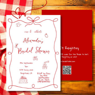 Bridal Shower Handwritten Red White  Invitation