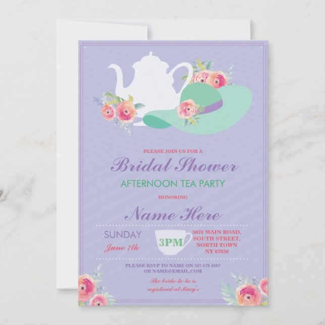 Bridal Shower Hat Bachelorette Tea Party Invite (Front)