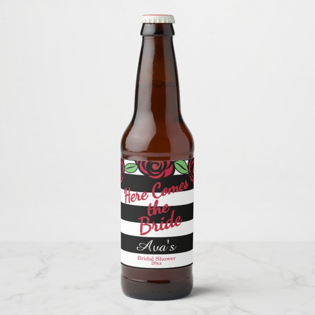Bridal Shower, Here comes the Bride Beer Bottle Label (Front)