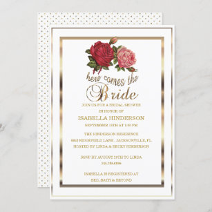 Bridal Shower - Here Comes the Bride -🌹🌹🌹 Rose Invitation