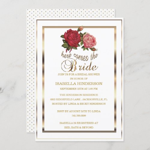 Bridal Shower _ Here Comes the Bride _ Rose Invitation