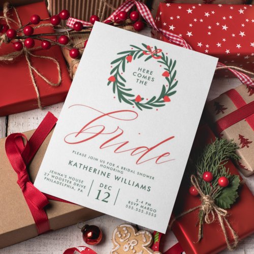 BRIDAL SHOWER  Here Comes The Christmas Bride Invitation