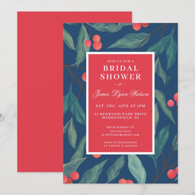 Bridal Shower | Holiday Holly & Berries Invitation (Front/Back)
