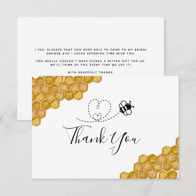Bridal Shower Honeycomb Bumblebee Thank You Card (Front/Back)