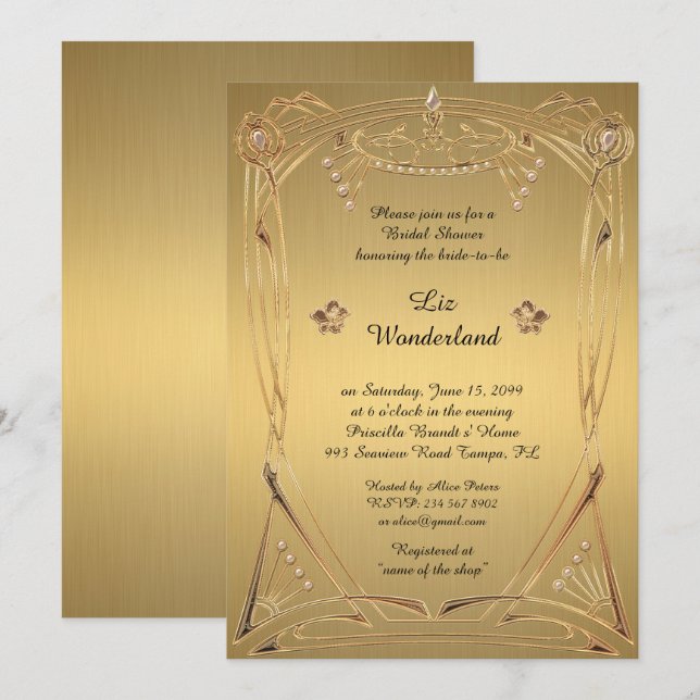 Bridal Shower Honoring, great Gatsby, GOLD Invitation (Front/Back)