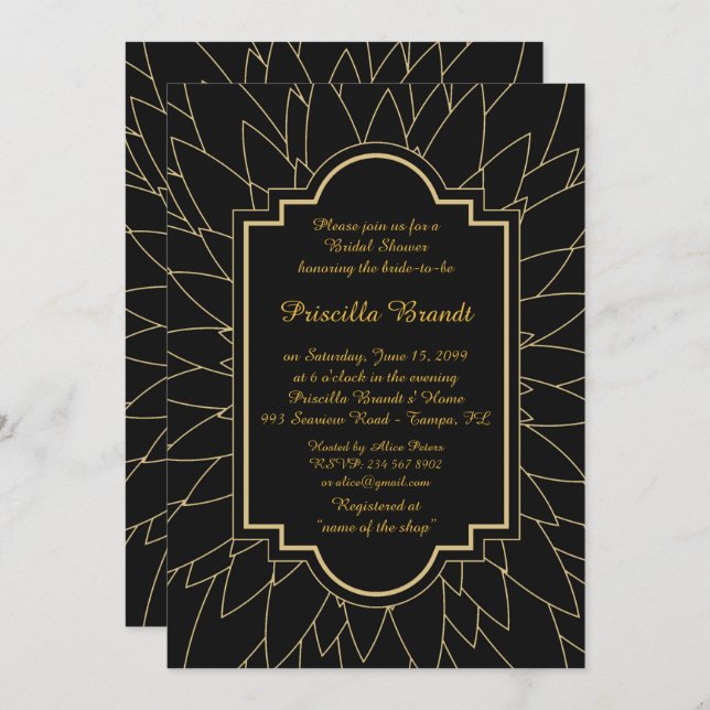 Bridal Shower Honoring, Monet's Dahlia style,black Invitation (Front/Back)