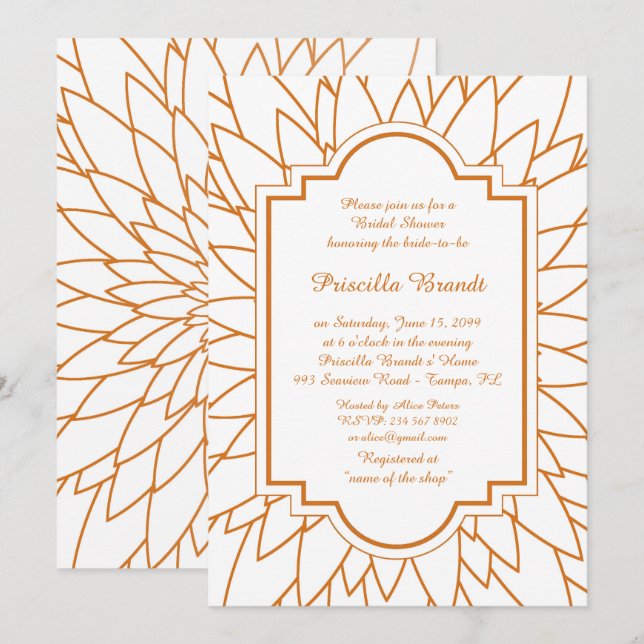 Bridal Shower Honoring, Monet's Dahlia style,white Invitation (Front/Back)