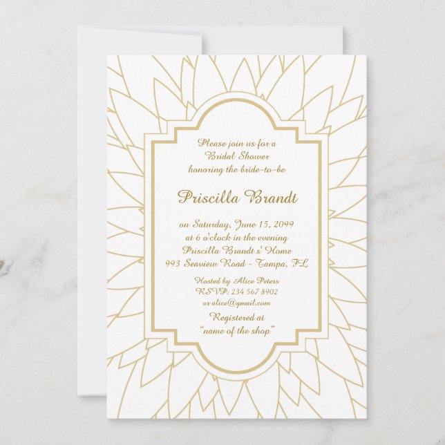 Bridal Shower Honoring, Monet's Dahlia style,white Invitation (Front)