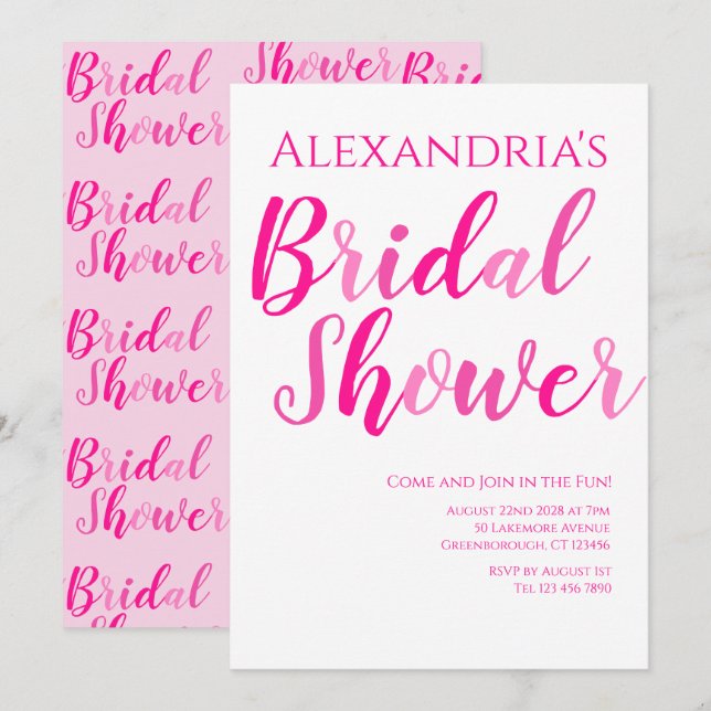 Bridal Shower Hot Pink Modern Party Invitation (Front/Back)