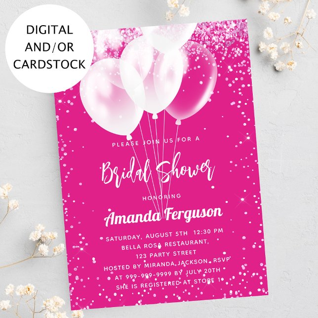 Bridal Shower hot pink white balloons Invitation (Creator Uploaded)