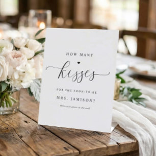 Bridal Shower How Many Kisses Game Elegant Simple Pedestal Sign