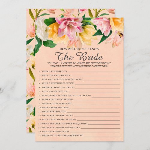 Bridal Shower How Well Do You Know The Bride Game  Invitation