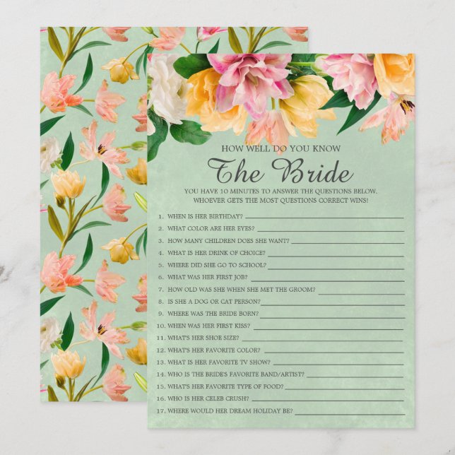 Bridal Shower How Well Do You Know The Bride Game  Invitation (Front/Back)