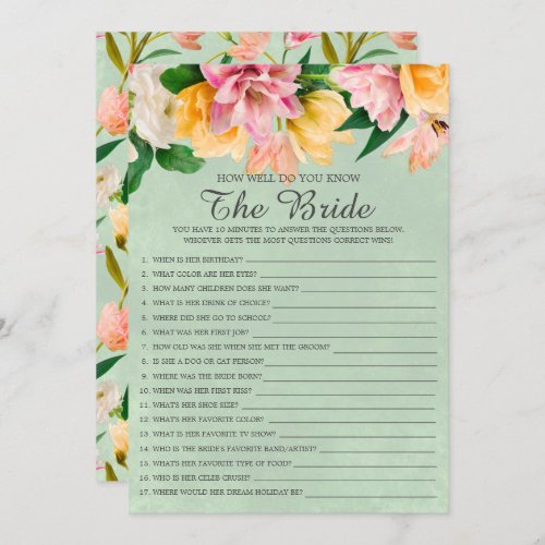 Bridal Shower How Well Do You Know The Bride Game  Invitation