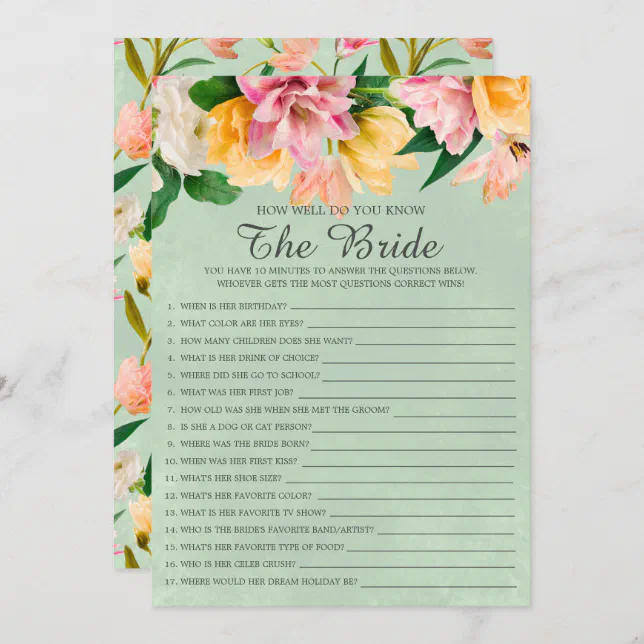 Bridal Shower How Well Do You Know The Bride Game Invitation | Zazzle