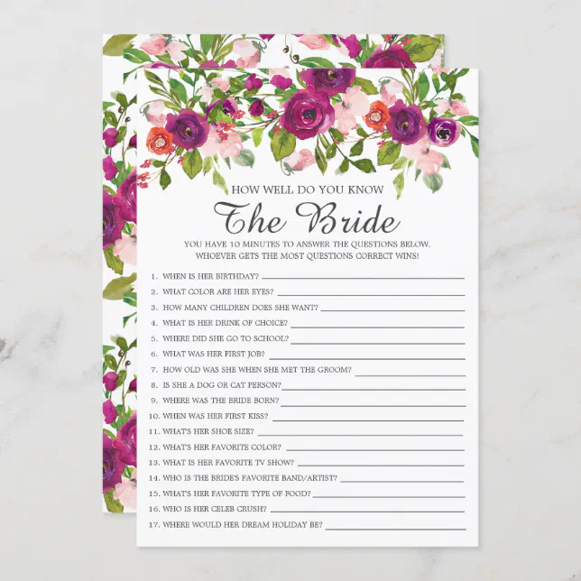 Bridal Shower How Well Do You Know The Bride Game Invitation | Zazzle