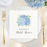 Bridal Shower Hydrangea Blue Floral Napkins<br><div class="desc">These bridal shower napkins feature a blue hydrangea flower bouquet with leaf foliage. You can personalize these napkins with the bride's name. These napkins are part of a collection which includes a range of matching wedding stationery and bridal items. Please visit our store or view our collection pages to see...</div>