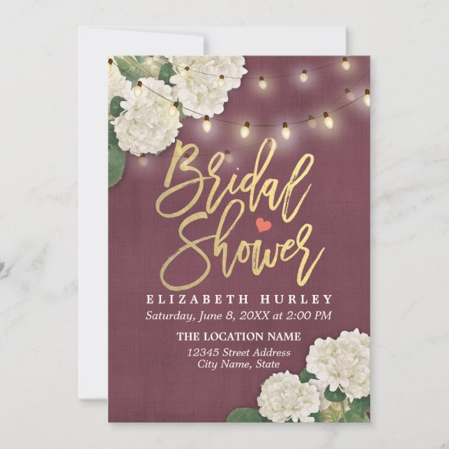 Bridal Shower Hydrangea Flowers Light Burgundy Red Invitation (Front)