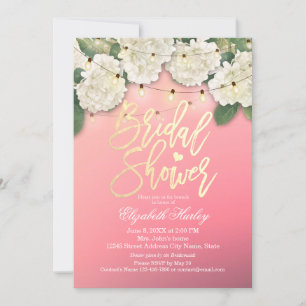 Bridal Shower Hydrangea Flowers String Lights Pink Invitation