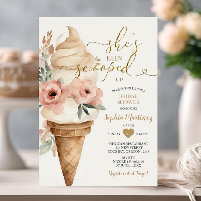 Bridal Shower Ice Cream She's Been Scooped Up Invitation (Creator Uploaded)