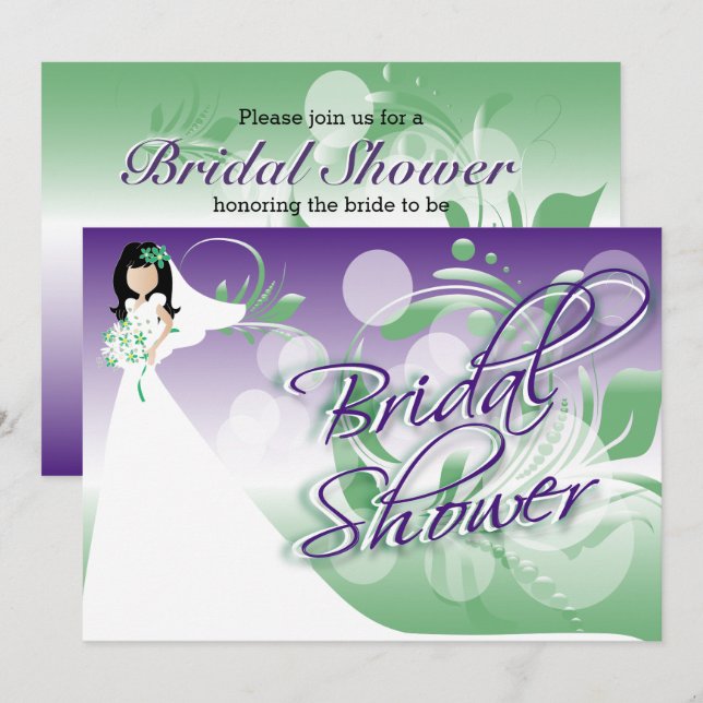 Bridal Shower in a Pretty Green, Purple And White Invitation (Front/Back)